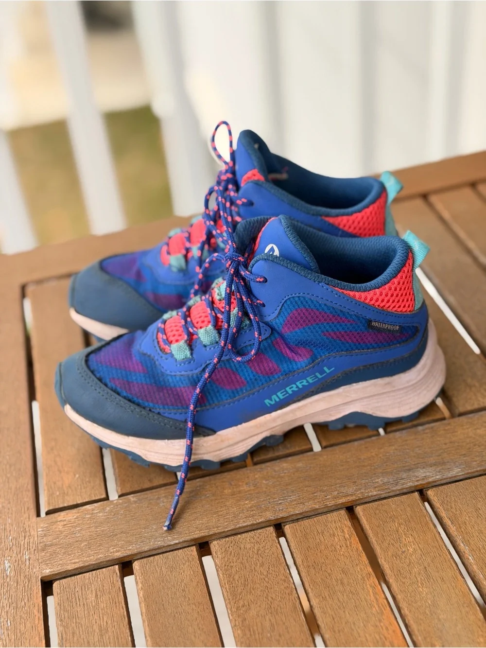 Kids Merrell Hiking Boots, Trail Shoes, Waterproof Blue and Pink, size 13